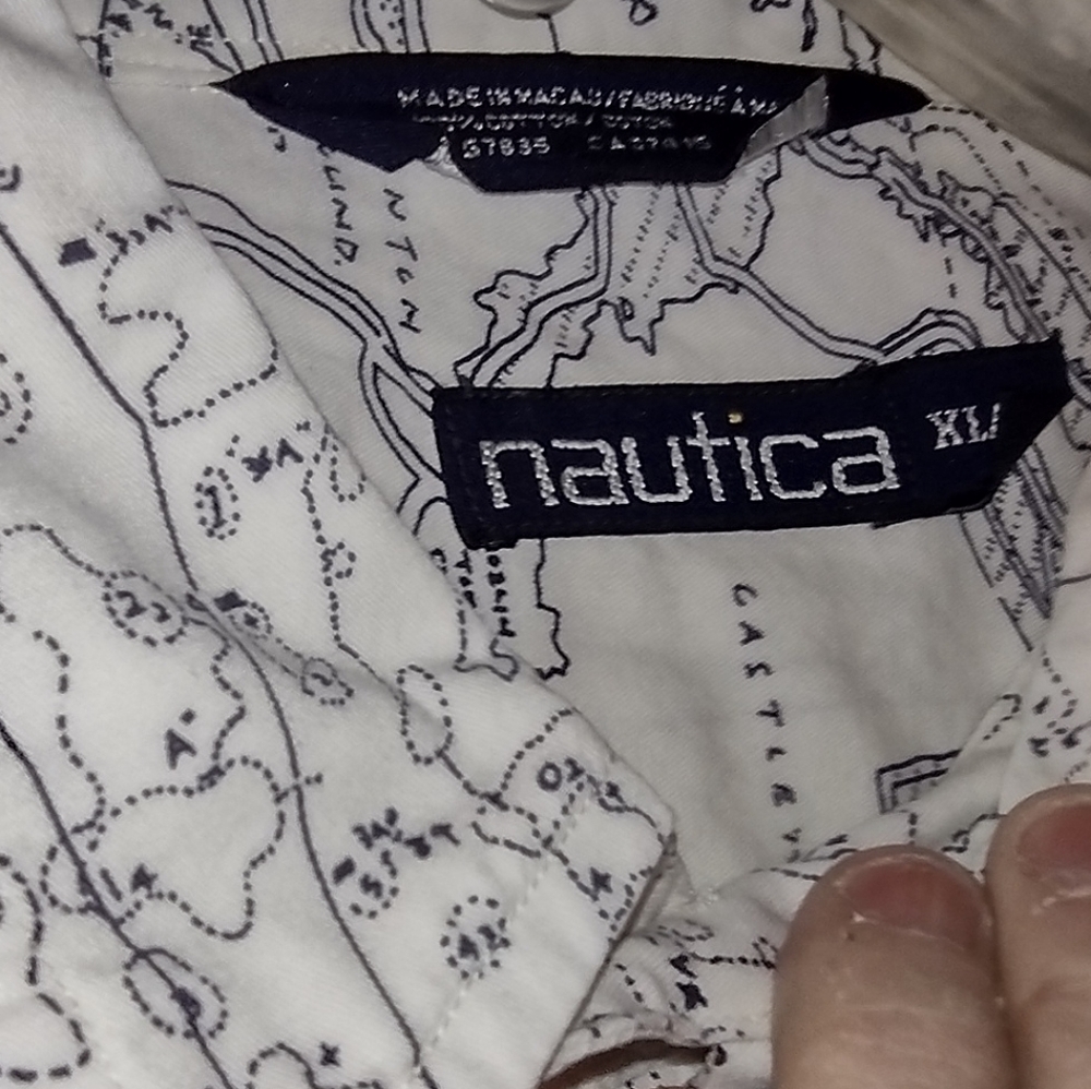 Nautica Men's Shirt, Great Lakes Map Design, 2xl, Navy on White